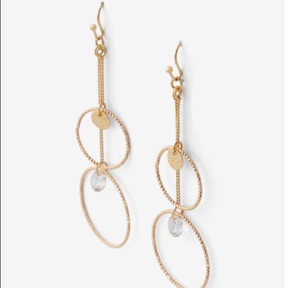 Gold Double Circle Crystal Drop Earrings - Picture 1 of 4